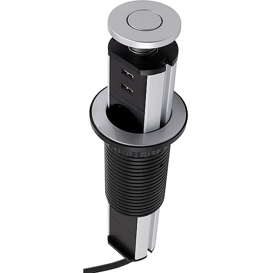 Bild 2 - Tisch-Einbausteckdose f�r Schreibtische und Arbeitsplatten 3x Steckdose 2x USB 2m Kabel