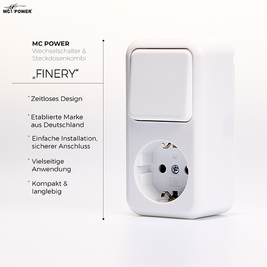 Bild 3 - Aufputz Kombination Schutzkontakt Steckdose mit Schalter Serie Finery 250V/16A IP20 wei