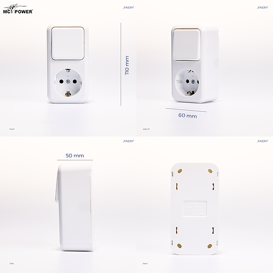 Bild 5 - Aufputz Kombination Schutzkontakt Steckdose mit Schalter Serie Finery 250V/16A IP20 wei