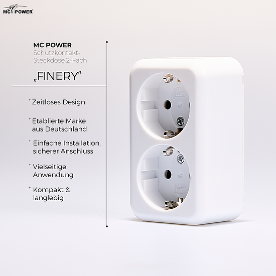Bild 3 - Aufputz Schutzkontakt Steckdose 2-fach Serie Finery 250V/16A IP20 wei�