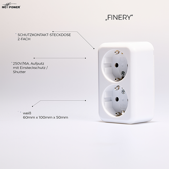 Bild 4 - Aufputz Schutzkontakt Steckdose 2-fach Serie Finery 250V/16A IP20 wei�