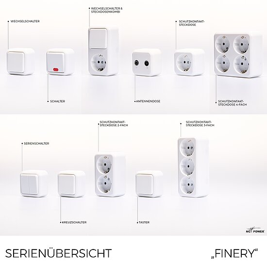 Bild 7 - Aufputz Schutzkontakt Steckdose 4-fach Serie Finery 250V/16A IP20 wei