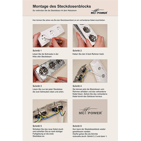 Bild 5 - Steckdosenblock Unterbausteckdosen Tischsteckdose 3-fach Schutzkontaktsteckdosen mit 15cm Kabel