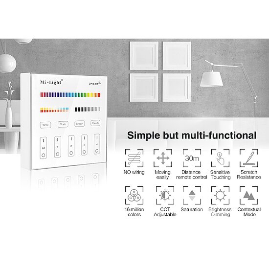 Bild 6 - MiLight 230V Anschlu T4 Funk Wanddimmer 4-Zonen RGB + CCT Stripes