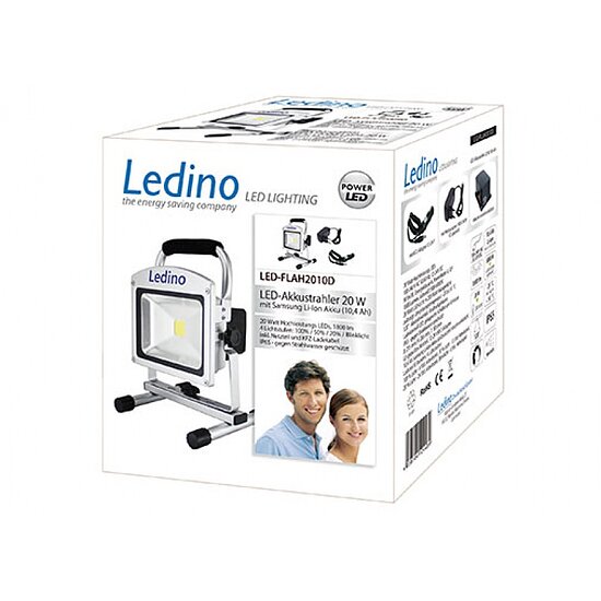 Bild 4 - Ledino LED-Akkustrahler 20W Hochleistungs LEDs, Samsung Li-Ion Akku 4 Lichtstufen 1360 L 6000K, silber IP54