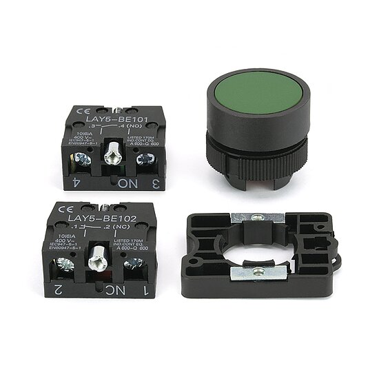 Bild 2 - Drucktaster b�ndig, gr�n Kontakte 1 x S, 1 x �