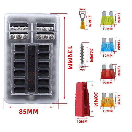 Bild 6 - 12-Wege-Sicherungsblock mit 24 St�ck Sicherungen und 12 St�ck Anschlussklemmen