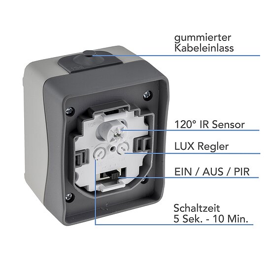 Bild 4 - NUQUI Feuchtraum PIR Bewegungsmelder 120, bis 6m, 250V~, 2-500W, IP54