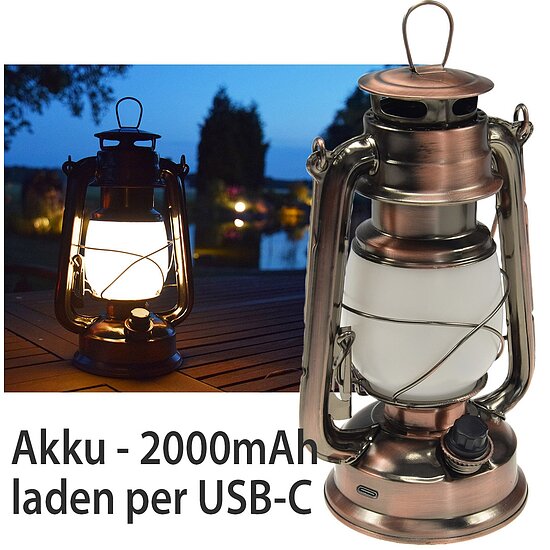 Bild 2 - LED Akku Camping Laterne xH 12x23,5cm USB-C warmwei dimmbar