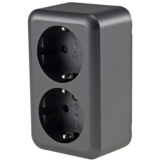 Bild 1 - FASKO Doppel-Steckdose, AP, Anthrazit 250V~/ 16A, Aufputz, Schraubanschluss