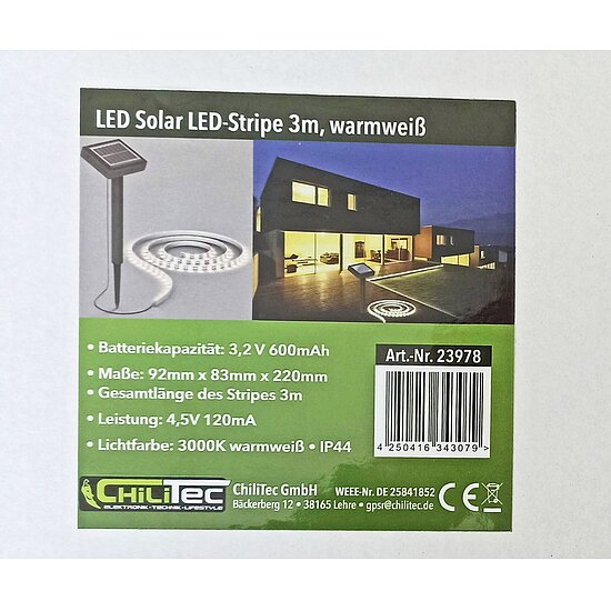 Bild 9 - LED Solar LED-Stripe 3m, warmwei 3000K IP44, Dmmerungssensor
