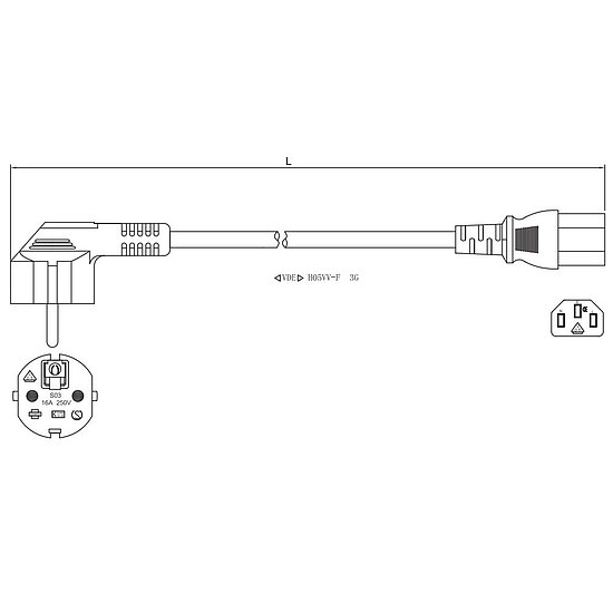 Bild 2 - Netzkabel Stromkabel schwarz Schutzkontaktstecker gewinkelt auf Kaltger�tebuchse gerade