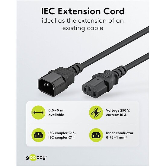 Bild 2 - Kaltgerteverlngerung 2m schwarz C14 Stecker auf C13 Kupplung