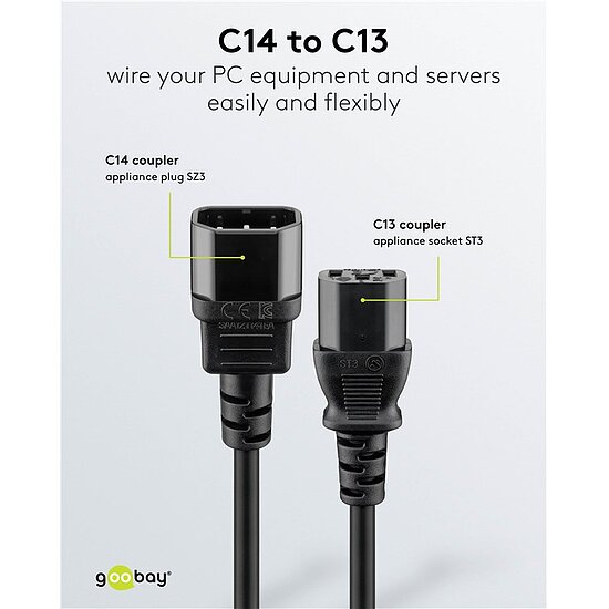 Bild 3 - Kaltgerteverlngerung 2m schwarz C14 Stecker auf C13 Kupplung