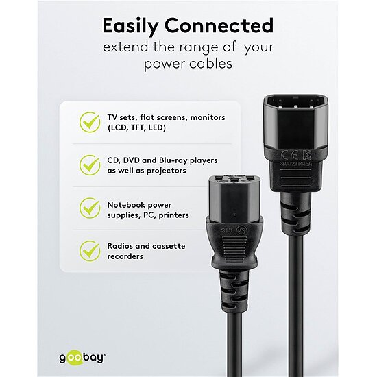 Bild 4 - Kaltgerteverlngerung 2m schwarz C14 Stecker auf C13 Kupplung