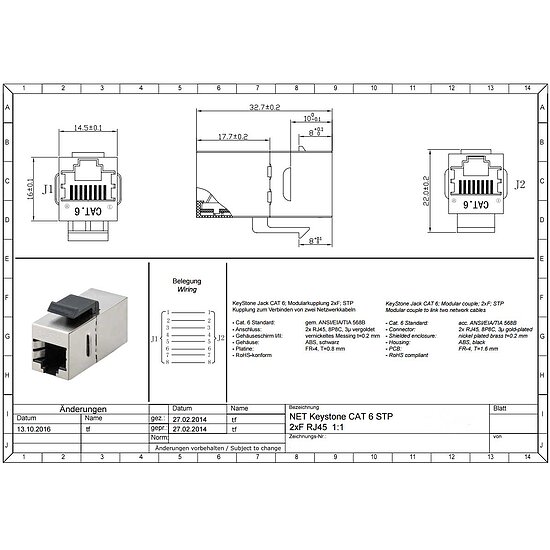 Bild 3 - Cat6 Patchkabelverbinder / Doppelbuchse Rj45 / Snap in Montage