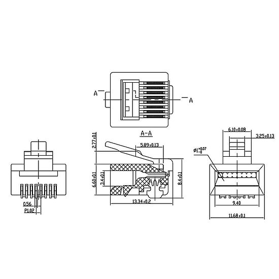 Bild 2 - Westernstecker Modularstecker RJ45 8/8 (8P8C) kurze Bauform f�r Flachkabel