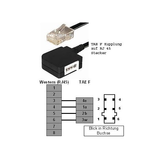 Bild 2 - Kab24 Telefonadapter Netzwerkstecker Rj45 auf TAE-F Kupplung
