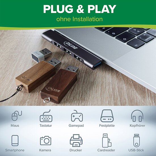 Bild 3 - InLine� Slim USB-C Hub, 4-Port, USB 3.0 + 3x USB 2.0, schmale Bauform