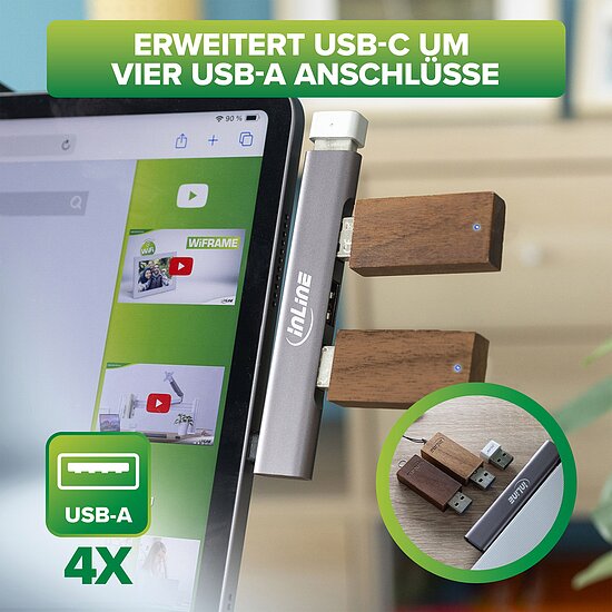Bild 11 - InLine� Slim USB-C Hub, 4-Port, USB 3.0 + 3x USB 2.0, schmale Bauform