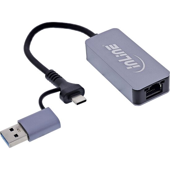 Bild 2 - InLine USB 3.2 zu 5 Gb/s Netzwerk-Adapter, USB-C+USB-A Adapter zu RJ45