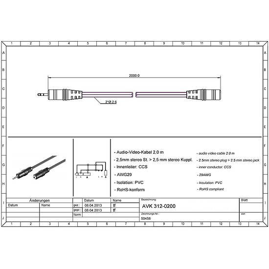 Bild 2 - Klinkenverl�ngerung 2,5mm auf 2,5mm, stereo