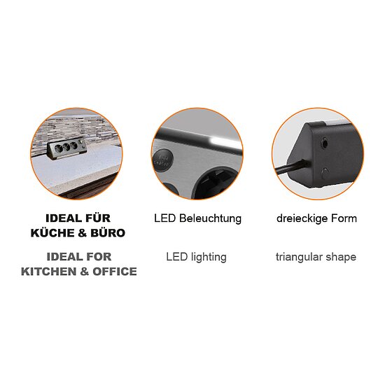 Bild 3 - Steckdosenblock Unterbausteckdosen Tischsteckdose 4-fach Aluminium Schutzkontaktsteckdosen mit 15cm Kabel