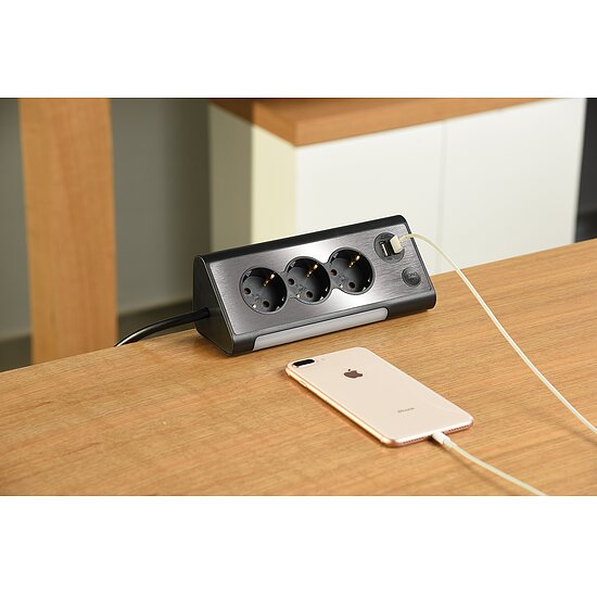 Bild 4 - Steckdosenblock Unterbausteckdosen Tischsteckdose 4-fach Aluminium Schutzkontaktsteckdosen mit 15cm Kabel