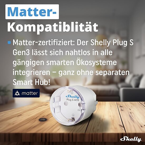 Bild 2 - Shelly Plug & Play Plug S Gen3 Matter Wi-Fi Smart-Steckdose 12A Messfunktion WLAN Bluetooth wei�