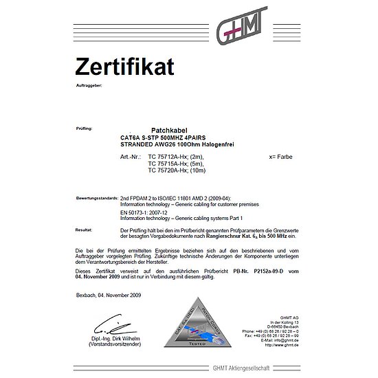Bild 4 - CAT6a Patchkabel 10 GBit/s 500MHz halogenfrei GHMT zertifiziert gelb