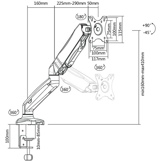 Bild 4 - Vollbeweglicher Tischhalter f�r Flachbildschirme 17 - 32 Zoll, 2-9 Kg weiss