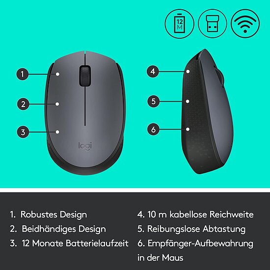 Bild 6 - Logitech M170 Kabellose Maus 2.4 GHz Verbindung via Nano-USB-Empfnger