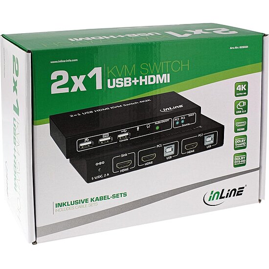 Bild 5 - KVM Desktop Switch, 2-fach, HDMI 4K2K, USB 2.0 Hub, mit Audio