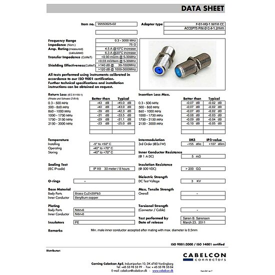 Bild 3 - Cabelcon HQ F-Verbinder F-Doppelkupplung Buchse/Buchse F-81-HQ-1 NiTin max. 3 GHz