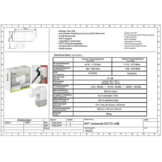 Bild 3 - Goobay Octo LNB 0,1dB Rauschmass vergoldete F-Anschl�sse, Wetterschutzgeh�use ausziehbar