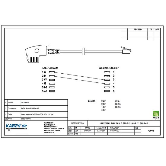 Bild 2 - 2-adriges Telefonkabel TAE F Stecker auf RJ11 Stecker
