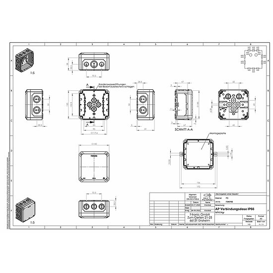Bild 2 - f-tronic NFK14gr FR-Abzweigkasten IP66, grau, NEPTUN Compact 140 x 140 x 81mm