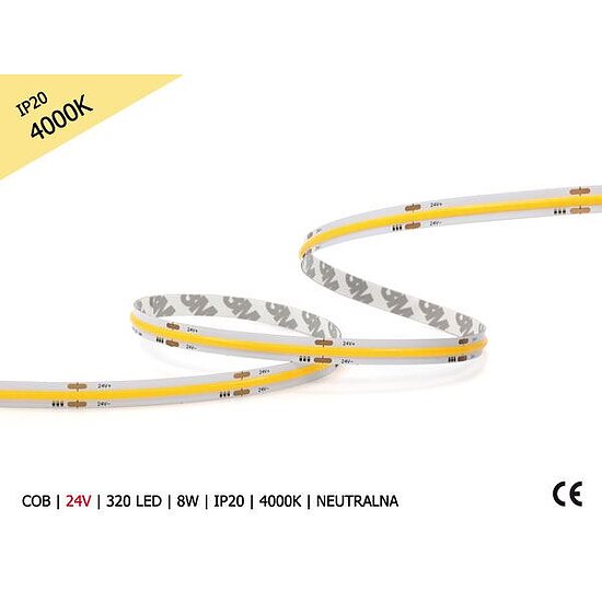 Bild 2 - Premium 24V COB LED Stripe 5m neutralweiss 8mm breit 4000K IP20 3600 Lumen Epistar LED's