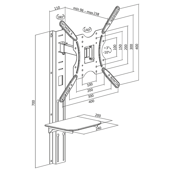 Bild 3 - TV Wandhalterung neigbar schwenkbar mit Regal fr 32-55