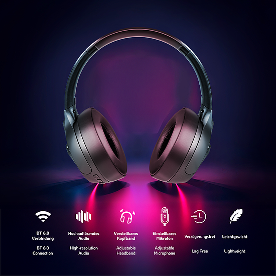 Bild 7 - BT 6.0 Gaming-Headset, 3,5 mm AUX, verstellbares Kopfband, 50 Stunden Akkulaufzeit, Schwarz