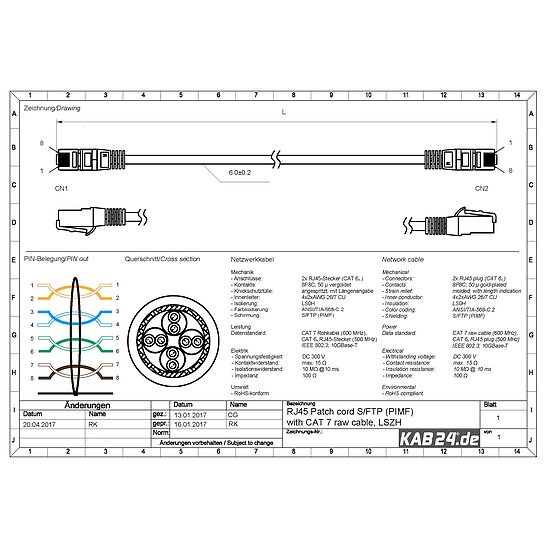Bild 2 - RJ45 Patchkabel rot Netzwerkkabel Computerkabel CAT 7 Rohkabel 600 MHz Halogenfrei 10 GBit/s reines Kupfer