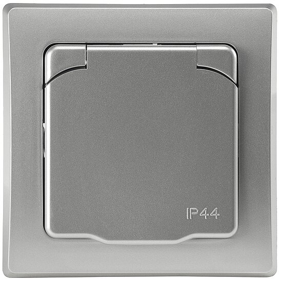 Bild 2 - DELPHI Unterputz Steckdose IP44 inkl. Rahmen und Deckel silber
