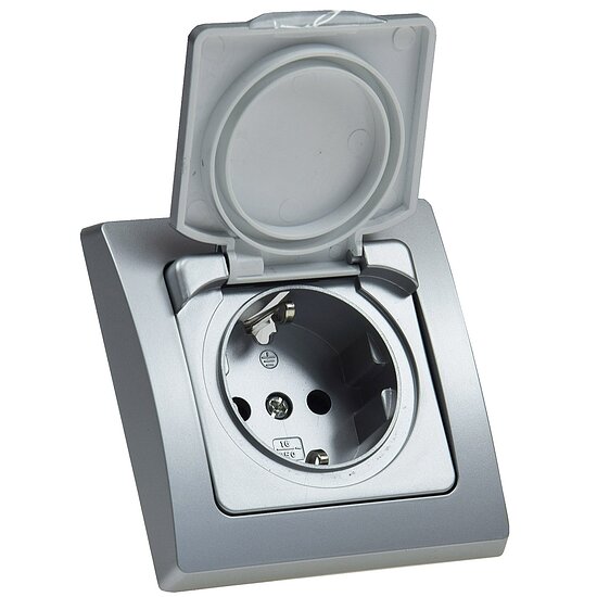Bild 3 - DELPHI Unterputz Steckdose IP44 inkl. Rahmen und Deckel silber