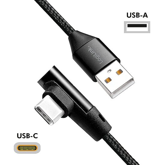Bild 2 - USB-C Kabel gewinkelter USB-C Stecker auf USB-A Stecker schwarzer Stoffmantel