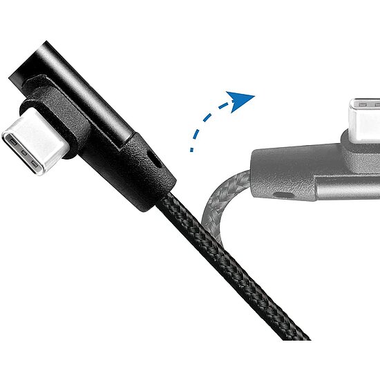 Bild 3 - USB-C Kabel gewinkelter USB-C Stecker auf USB-A Stecker schwarzer Stoffmantel