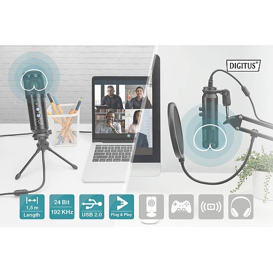 Bild 3 - DIGITUS USB Kondensator Mikrofon, Professionell inkl. Tischarm