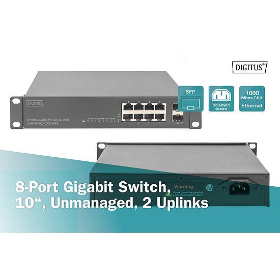 Bild 5 - 10 Zoll 8-Port Gigabit Switch Unmanaged 2 Uplinks Metallgehuse