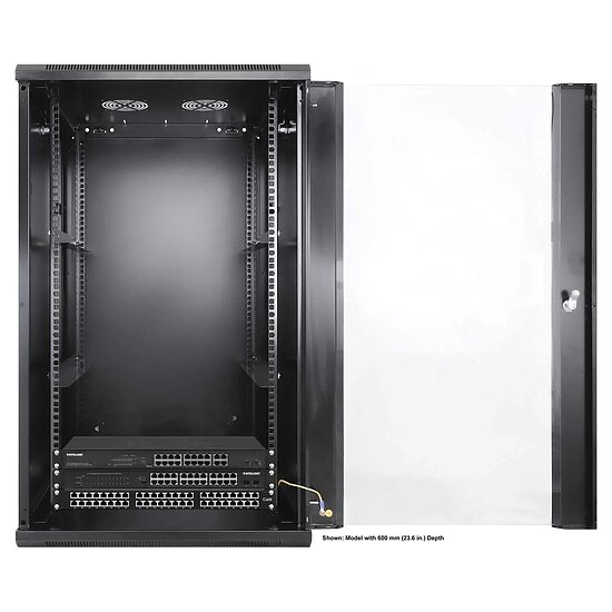 Bild 7 - Kab24 Netzwerkschrank 19 Zoll 20 HE schwarz Wandgehuse H:99,4 x B:60 x T:45cm