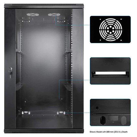Bild 8 - Kab24 Netzwerkschrank 19 Zoll 20 HE schwarz Wandgehuse H:99,4 x B:60 x T:45cm