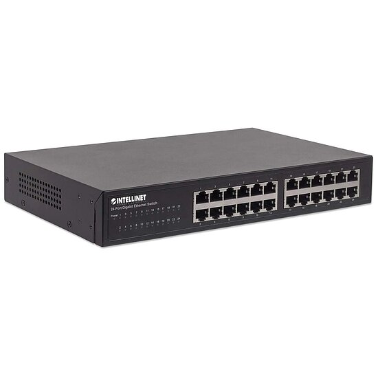 Bild 2 - 24-Port Gigabit Ethernet Switch, 24 x 10/100/1000 Mbit/s RJ45-Ports, IEEE 802.3az (Energy Efficient Ethernet), Desktop, 19